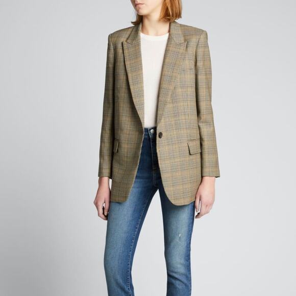 NILI LOTAN Diane Plaid Wool Single Button Blazer Khaki Black {N51} - Picture 1 of 5